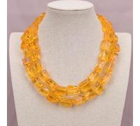 ICXLPMC 18'' 2 Rows Yellow Glass Rough Raw Quartz Nugget Necklace Multi Strands Jewelry For Lady