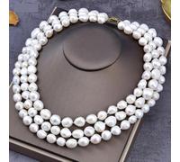ICXLPMC 18"-20" 3 Rows Cultured White Baroque Pearl Necklace Keshi Pearl Jewelry Women Gifts