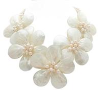 ICXLPMC 18" 3 Strands white shell wrap Flower Round Freshwater pearls Statement Necklace