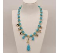 ICXLPMC 18" Stone Multi Shape Blue Chokers Necklace With Electroplated Stars Starfish Pendant Lady Gifts