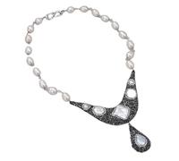 ICXLPMC 18'' White Rice Pearl White Keshi Pearl Necklace Biwa Pearl Pendant