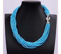 ICXLPMC 19" 14 Rows Blue Faceted Round Stone Beads Chokers Necklace Clasp Multi Strands Jewelry For Lady
