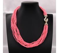 ICXLPMC 19" 14 Rows Coral Round Beads Gems Chokers Necklace Multi Strands Necklace Clasp For Women