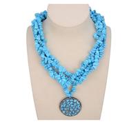 ICXLPMC 19'' 4 Rows Blue Chips Choker Black Crystal Pendant Necklace Ethnical For Women Lady Jewelry