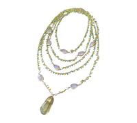 ICXLPMC 19 '' 5 hebras Cadena de cristal facetado multicolor Collar llamativo de perlas blancas Colgante de cuarzo