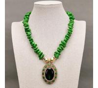 ICXLPMC 19'' Freeform Green Fancy Nugget Stone Brushed Beads Necklace Green Crystal Paved Cat eye Pendant For Lady