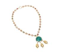 ICXLPMC 19" Mix Color Square Crystal Paved Rainbow Chain Necklace Gold Edge Green Brush Beads Pendant