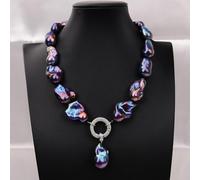 ICXLPMC 19" Peacock Blue Black Baroque Pearl Necklace Pendant For Women