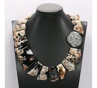 ICXLPMC 19" Top-Drilled Black Ocean Jasper Agate Stone Slab Nugget Coated Connector Necklace For Women