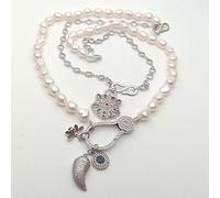 ICXLPMC 19''2 Cultured White Baroque Pearl pave Charm pendant statement Necklace for women