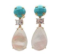 ICXLPMC 19x30mm Blue Crystal Clear White Teardrop Shell Mother Of Pearl Dangle Earrings