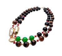 ICXLPMC 2 filas de perlas Biwa blancas cultivadas de 16x32mm, 12mm-16mm, ojo de tigre, Jade VERDE, ónix, collar llamativo, joyería de moda