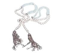 ICXLPMC 2 hebras 9-10mm agua dulce cultivada perla redonda blanca ópalo cristal borla suéter cadena collar largo 24"