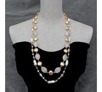 ICXLPMC 2 Rows 10x20mm White Biwa Pearl Sea Shell Cross Rosary Chain 17x21mm Moonstone Necklace