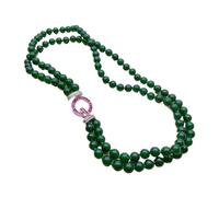 ICXLPMC 2 Rows 8mm Green Jade Collar Choker Necklace Pave Clasp Elegant Jewelry
