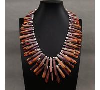 ICXLPMC 2 Rows Big Brown Sea Bamboo Top-Drilled Branch Purple Crystal Necklace Multi Strands Jewelry For Lady