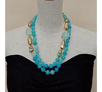 ICXLPMC 2 Rows Blue Faceted Agate Cultured White Biwa Pearl Crystal Necklace Fashion Women Jewelry