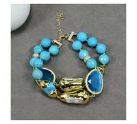ICXLPMC 2 Rows Cultured White Biwa Pearl Blue Faceted Paved Blue Cat eye Necklace Bracelet Sets Women Gifts (Bracelet)