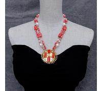 ICXLPMC 2 Rows Cultured White Pearl Coral Necklace 54mm Orange Coral Pearl Big Pendant