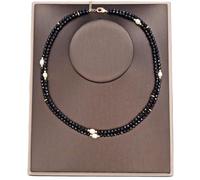 ICXLPMC 2 Rows Faceted Round Black Cultured White Rice Pearl Choker Necklace 17" For Women