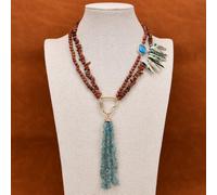 ICXLPMC 2 Rows Green Coral Gems Necklace Blue Quartz Pendant Lady Jewelry Gifts