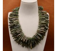 ICXLPMC 2 Rows Heavy Jewelry Large Green Rough Stick Shard Point Necklace
