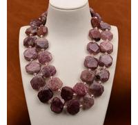 ICXLPMC 2 Rows Large Faceted Strawberry Moscovite Quartz Stone Chunky Necklace