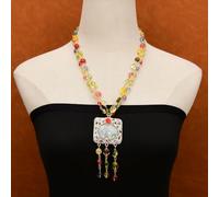 ICXLPMC 2 Rows Mix Color Crystal Smooth Nugget Stone Necklace Jadeite Carved Elephant Pendant