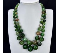 ICXLPMC 2 Rows Round Green Flower Agate Real Stone Slab Coated Gems Smooth Slice Necklace For Women