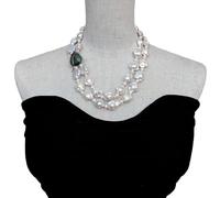 ICXLPMC 2 Strands 15mm Cultured White Pearl Flower Shape 21x28mm Beetle Pendant Charm Necklace For Women