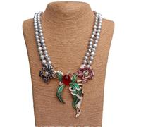 ICXLPMC 2 Strands 8-9mm Cultured Gray Pearl Necklace Big Pave Flower Pendant Necklaces
