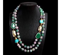 ICXLPMC 2 Strands Green Purple Agate White Biwa Pearl Crystal Necklace