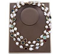 ICXLPMC 20" 3 Rows White Baroque Pearl Coin Pearl Gold Edge Plated Mix Color Crystal Necklace