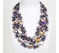 ICXLPMC 20'' 3 Strands Purple Amethyst Crystal Keshi Pearl Necklace