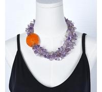 ICXLPMC 20'' 4 Rows Beautiful Purple Amethyst Nugget Beads Orange Agate Chunk Necklace For Women