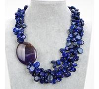 ICXLPMC 20'' 4 Rows Blue Lapis lazuli Top-Drilled Stone Big Agate Chunky Slice Necklace Multi Strands For Women