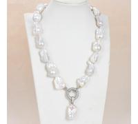 ICXLPMC 20" White Keshi Pearl Necklace Baroque Pearl Pendant For Women