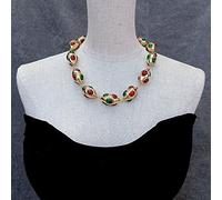ICXLPMC 21x32mm Green Red Agate Yellow Gold Plated Olivary Shape Wrap Necklace Jewelry Gifts