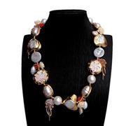 ICXLPMC 22x25mmCultured White Pearl Sea Shell Pearl Charm Statement Necklace Choker Designer Jewelry