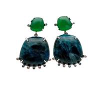 ICXLPMC 23x23mm Blue Apatite Green Agate Dangle Earrings Gemstone Fashion Jewelry