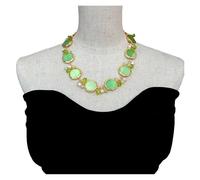 ICXLPMC 24mm Green Cat Eye Crystal Cultured White Pearl 6mm Prehnite Collar Choker Necklace