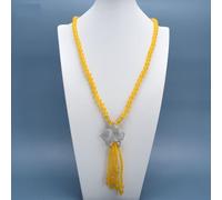 ICXLPMC 25" Yellow Jade Stone Cubic Zirconia Pave Flower Tassel Pendant Necklace Earrings Sets For Women