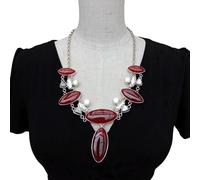 ICXLPMC 26x52mm Red Agate White Biwa Pearl Sea Shell Necklace Women Jewelry