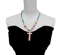 ICXLPMC 28x58mm Multi Stone Pave Cross Pendant Necklace 19" Gemstone Fashion Jewelry