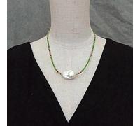 ICXLPMC 2mm Green Diopside Garnet 20x27mm Cultured White Keshi Baroque Pearl Necklace Women Jewelry