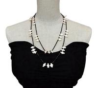 ICXLPMC 2x3mm Black Spinel 8x14mm Cultured White Pearl Pearl Long Station Necklace