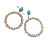ICXLPMC 3-4mm White Freshwater Pearl Circle Blue Coin stud Earrings Office Style For Women