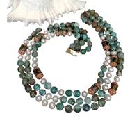 ICXLPMC 3 filas 12mm ágata verde ágata Dzi collar de perlas blancas cultivadas de agua dulce hecho a mano for mujeres