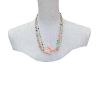 ICXLPMC 3 Rows 4mm Multi Color Jade Rosary Chain Necklace 35mm Enamel Butterfly Pendant For Women Necklace Accessories