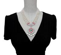 ICXLPMC 3 Rows 6-7mm Freshwater White Pearl Necklace Pave Statement Necklaces Jewelry For Women